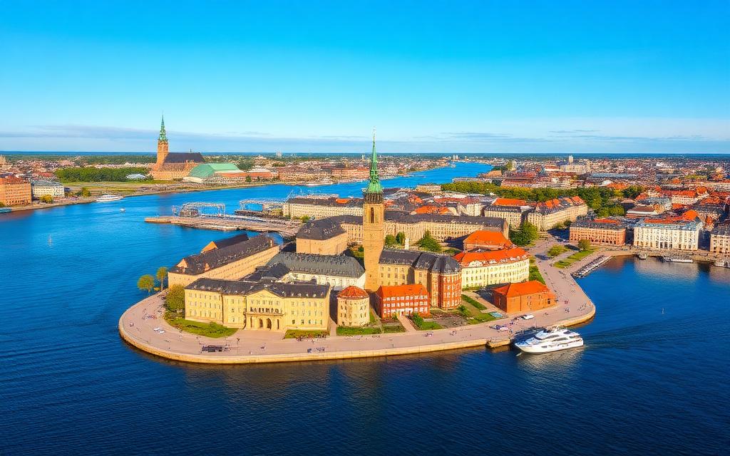 Skyline and landscape representing Sweden, a HORA INTERIM recruitment destination